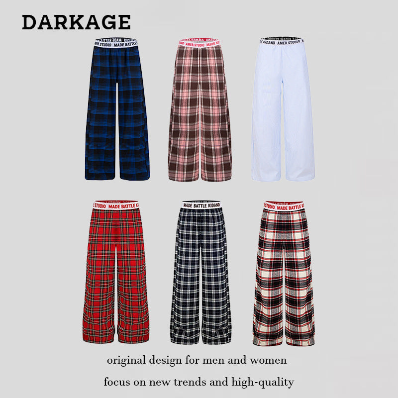 Ladies Wide Lounge Pants with Check Pattern and Elastic Logo Waistband Chichicherry