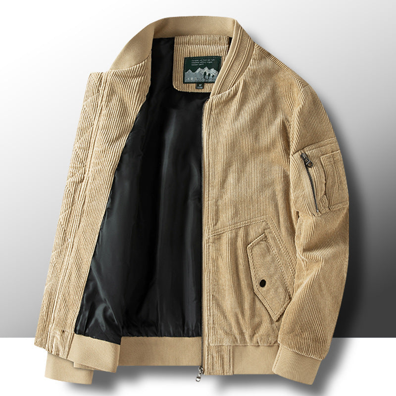 Men's corduroy bomber jacket with lightweight thermal lining and utility arm pocket Chichicherry