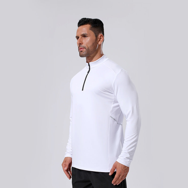 Men's Lightweight Sporty Long Sleeve Polo Shirt with Short Zipper and Stand-Up Collar Chichicherry