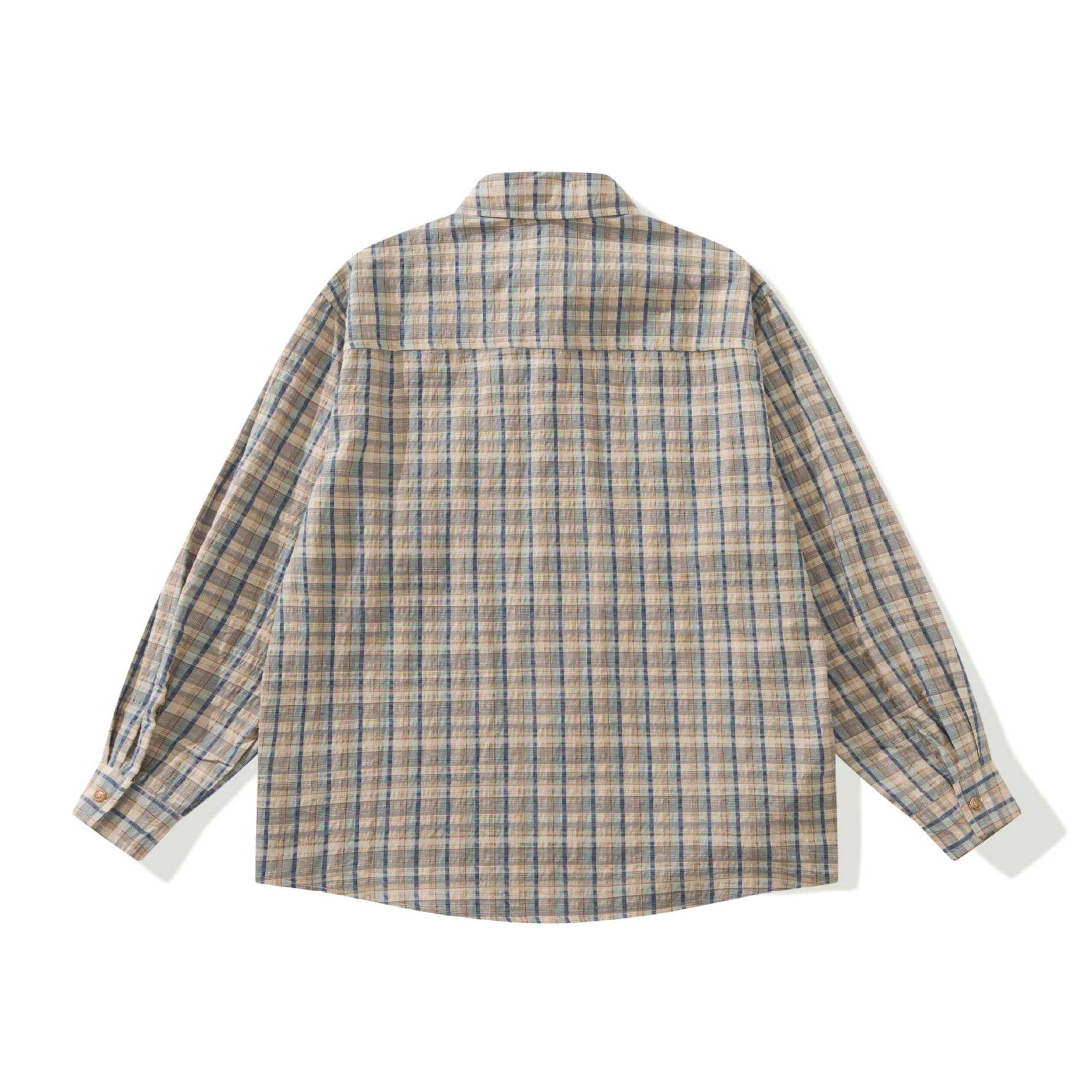 Men's Checked Linen Shirt Jacket with Patch Chest Pockets Chichicherry