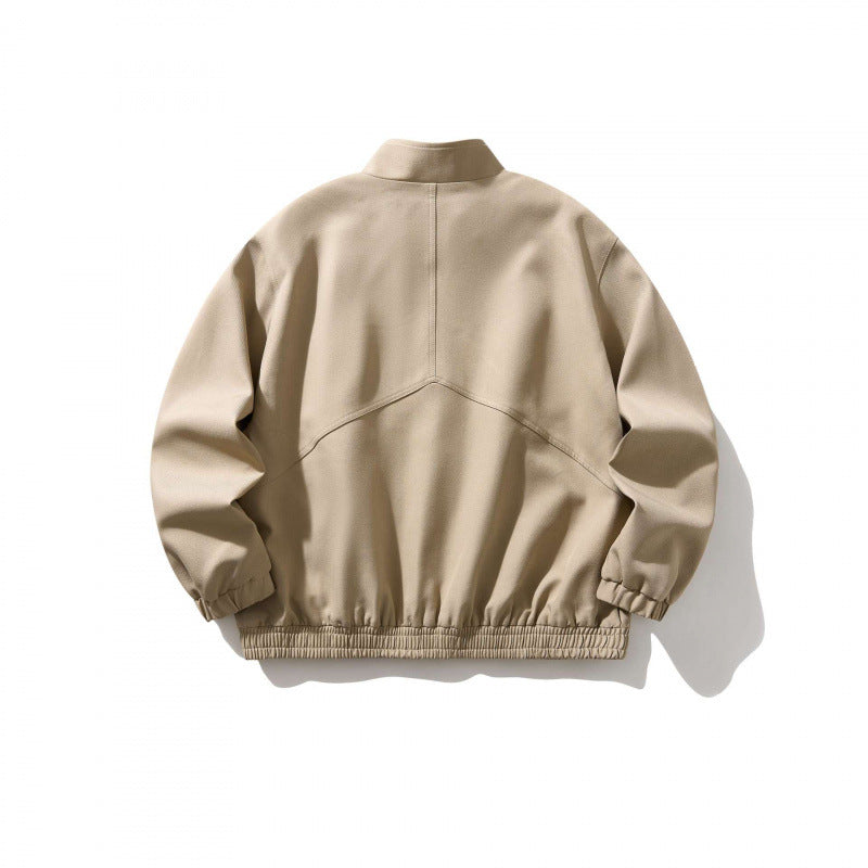 Unisex Light Oversized Zip Jacket in Bomber Style with Stand-up Collar and Elastic Hem Chichicherry