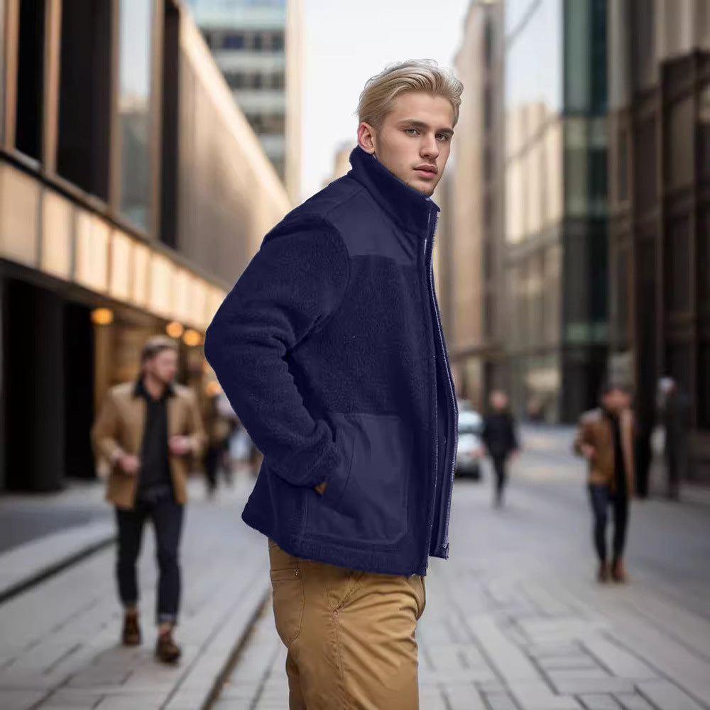 Men's fleece bomber jacket with standing collar, contrasting yoke and zipper Chichicherry