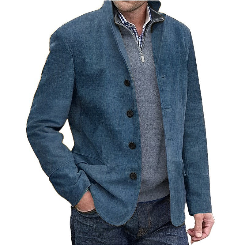 Herren Sakkoartige Velours-Überjacke mit Knopfleiste und Eingrifftaschen Chichicherry