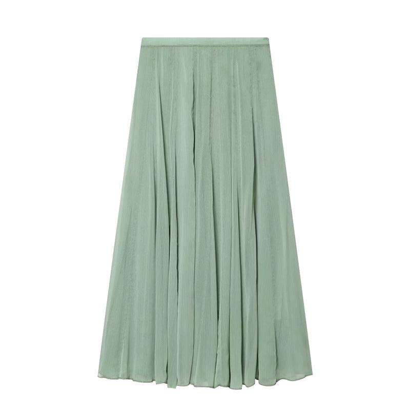 Women's maxi skirt made of pleated chiffon with a high waist and flowing A-line Chichicherry
