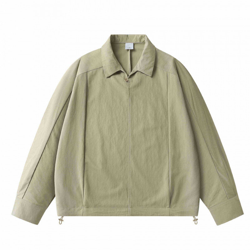 Unisex Lightweight Overshirt Jacket with Concealed Front, Shirt Collar and Drawstring Hem Chichicherry
