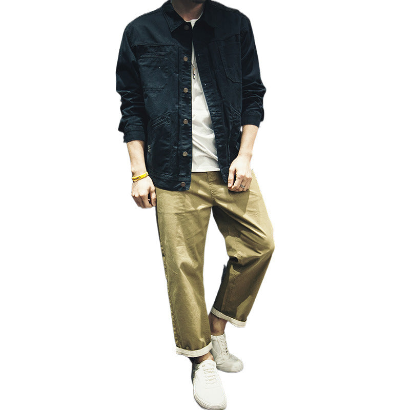 Herren Utility-Hemdjacke aus Canvas mit Pattentaschen und durchgehender Knopfleiste Chichicherry