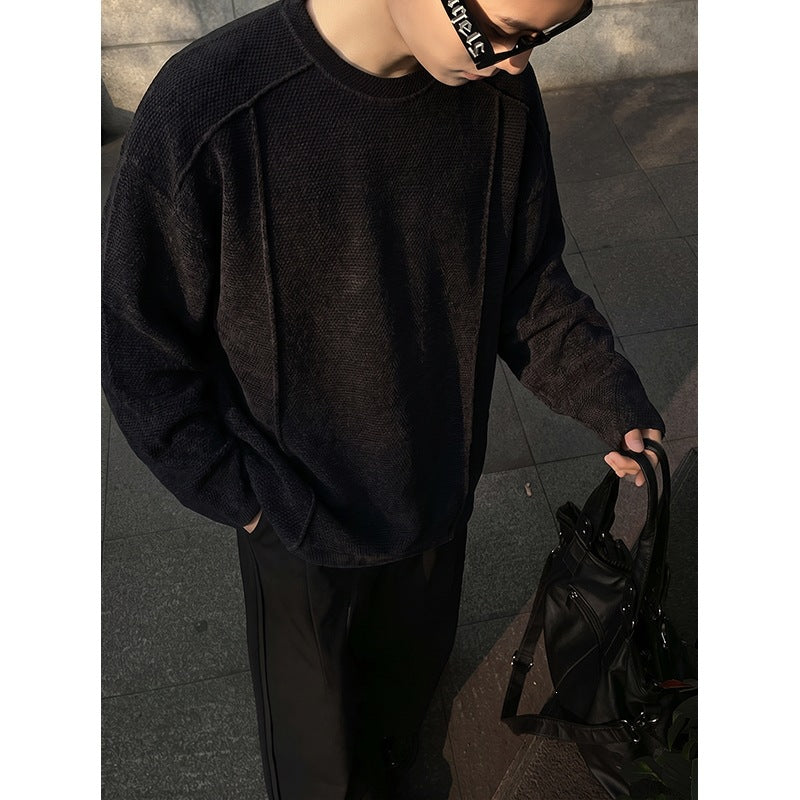 Men's Oversize Waffle Knit Sweater with Round Neck Chichicherry