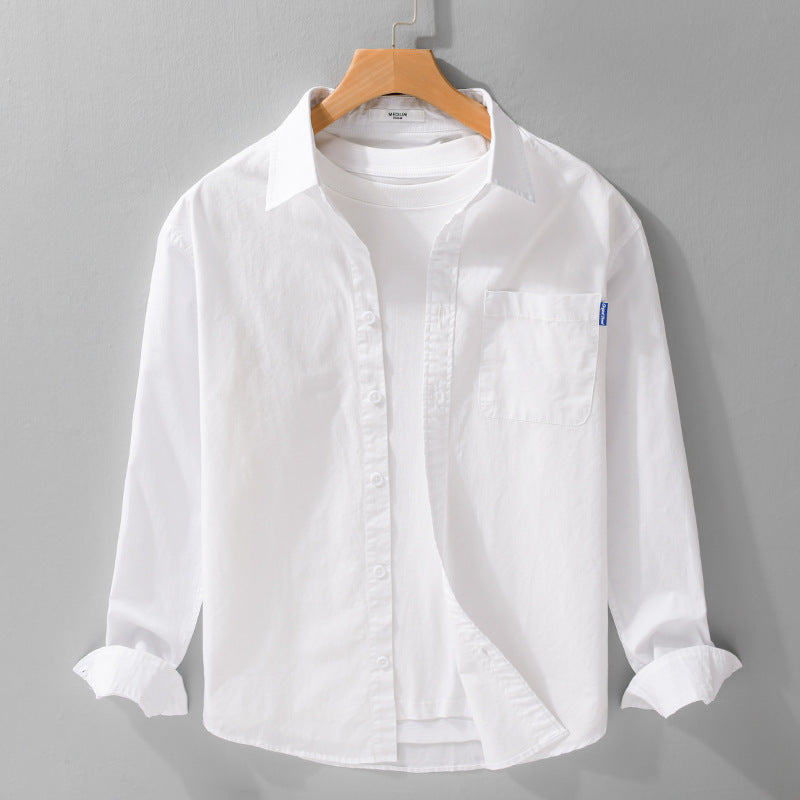 Men's Relaxed Long Sleeve Shirt made of lightweight cotton voile with a Kent collar and patch chest pocket Chichicherry