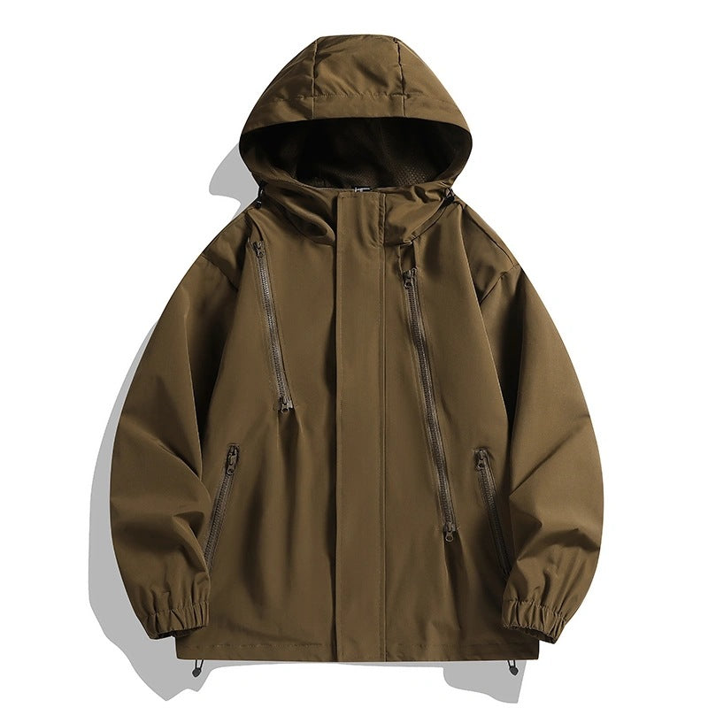 Women's Short Technical Hooded Jacket with Asymmetric Zippers & Drawstring Chichicherry