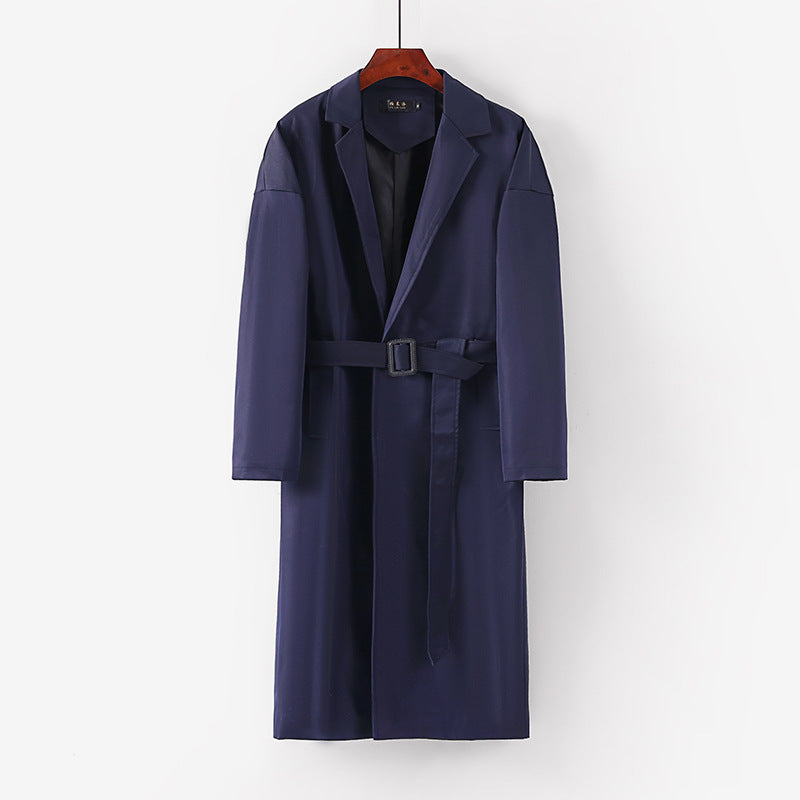 Women's Longline Trench Coat with Waist Belt and Dropped Lapel Chichicherry