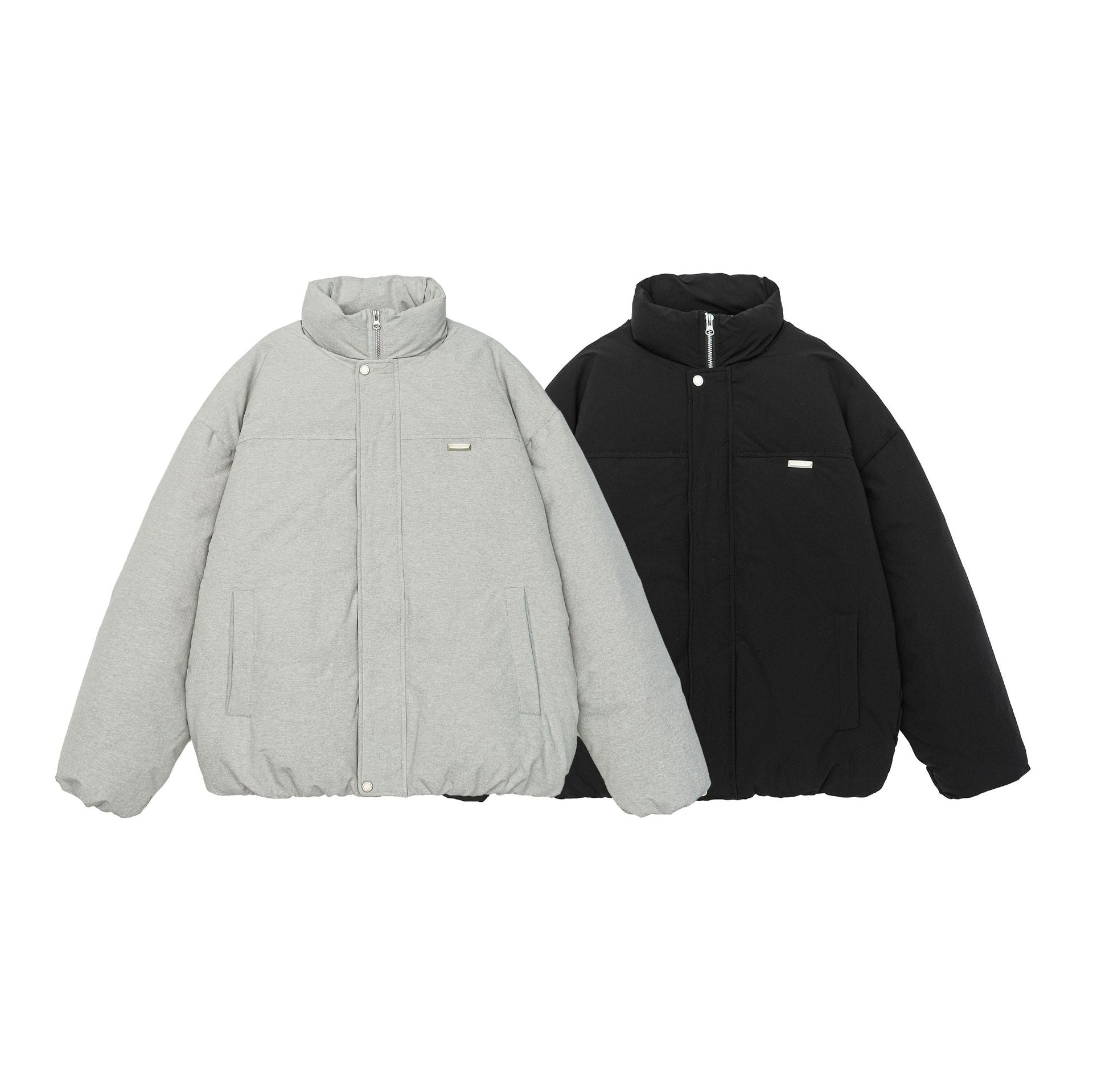 Women short cut oversized quilted jacket with high stand-up collar and concealed zipper Chichicherry