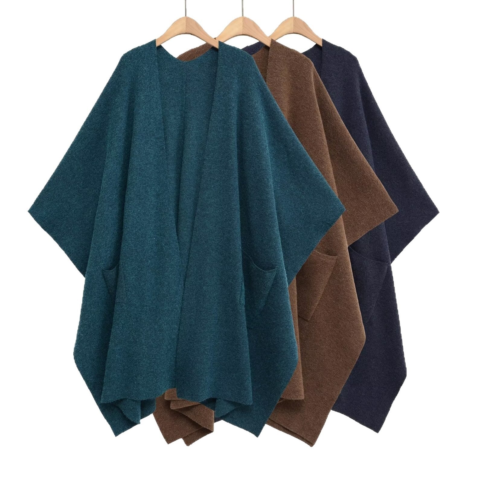 Women's Oversized Knit Poncho with Pockets and Asymmetric Hem Chichicherry