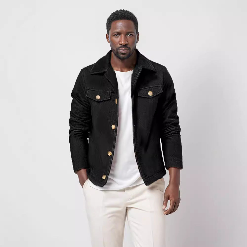 Men's Boucle Worker Jacket with Chest Pockets and Applied Buttons Chichicherry