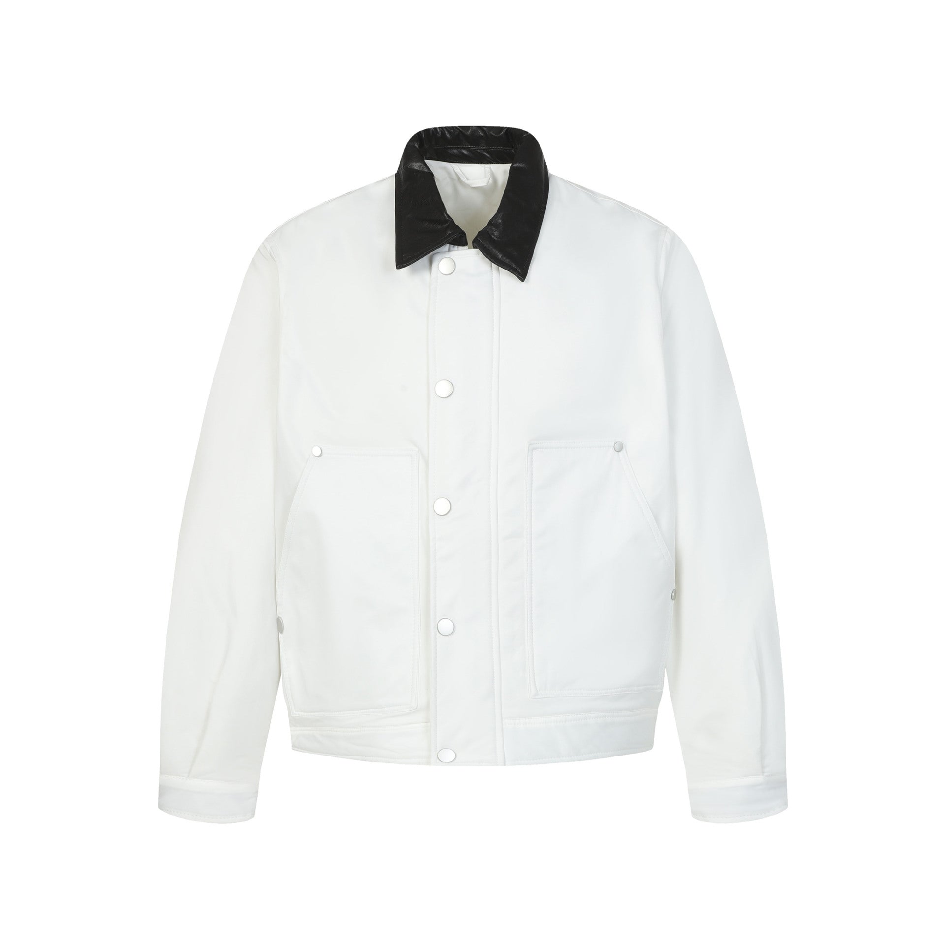 Unisex Short Boxy Quilted Blouson Jacket with Contrasting Leather-Look Collar Chichicherry