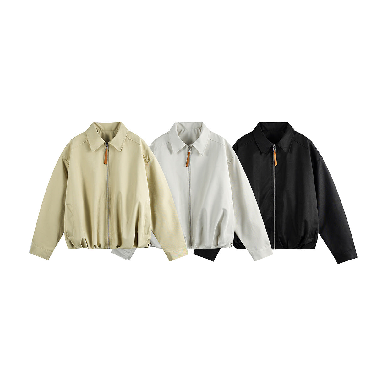 Unisex Short Blouson in Boxy Cut with Shirt Collar and Gathered Hem Chichicherry