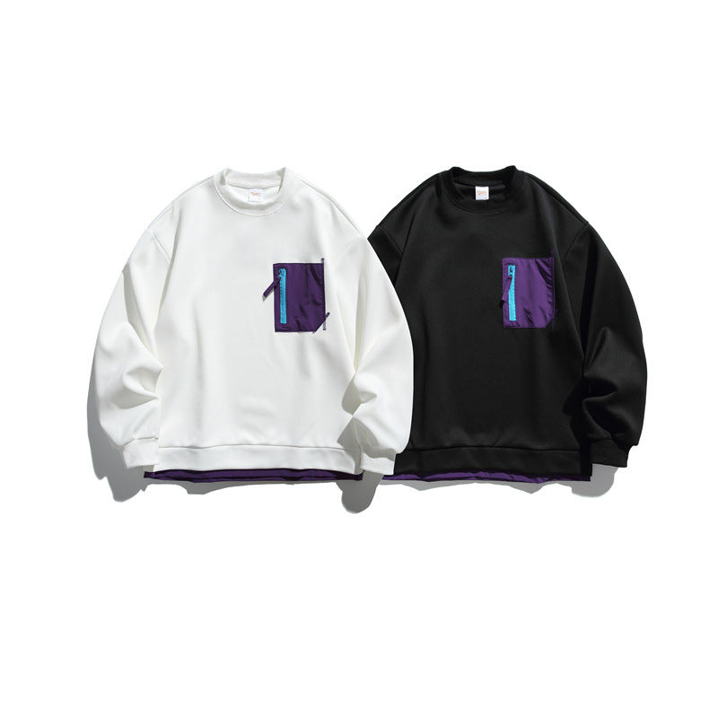 Unisex Oversize sweatshirt with contrasting zip chest pocket and double-layered hem Chichicherry