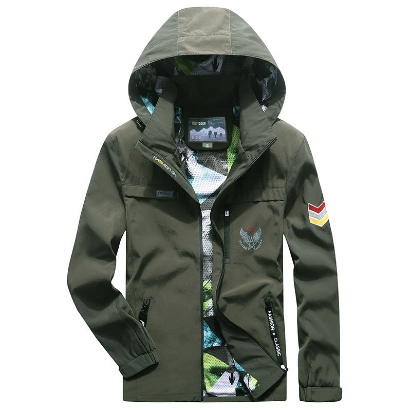 Men's lightweight water-repellent softshell hoodie jacket with zip pockets and sleeve detail Chichicherry