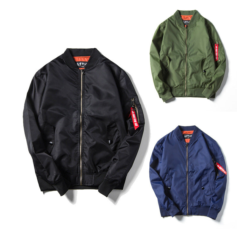 Men's lightweight nylon bomber jacket in aviator style with arm pocket, stand collar and ribbed cuffs Chichicherry