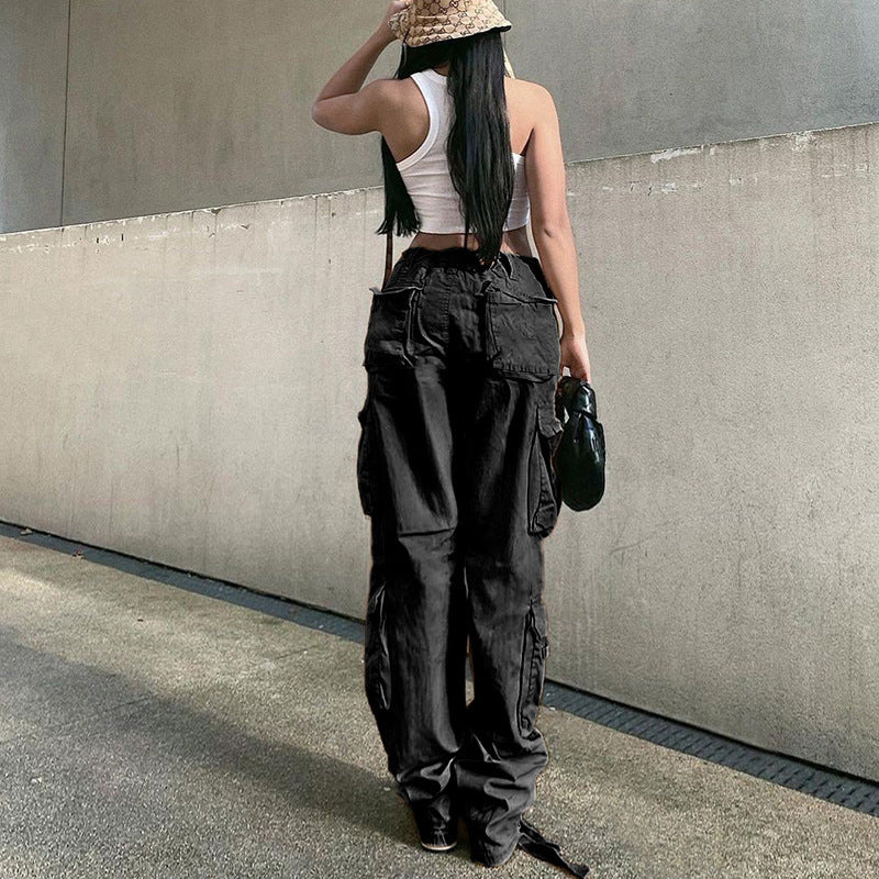 Women wide cargo pants in baggy style with multifunctional pockets and adjustable hem Chichicherry