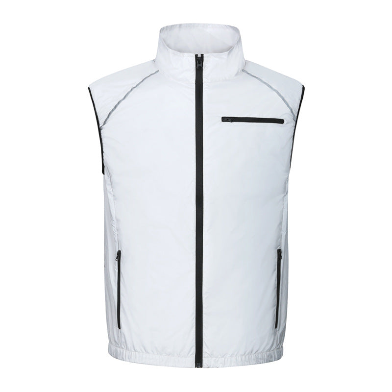 Men's lightweight breathable wind vest with standing collar and zippered pockets Chichicherry
