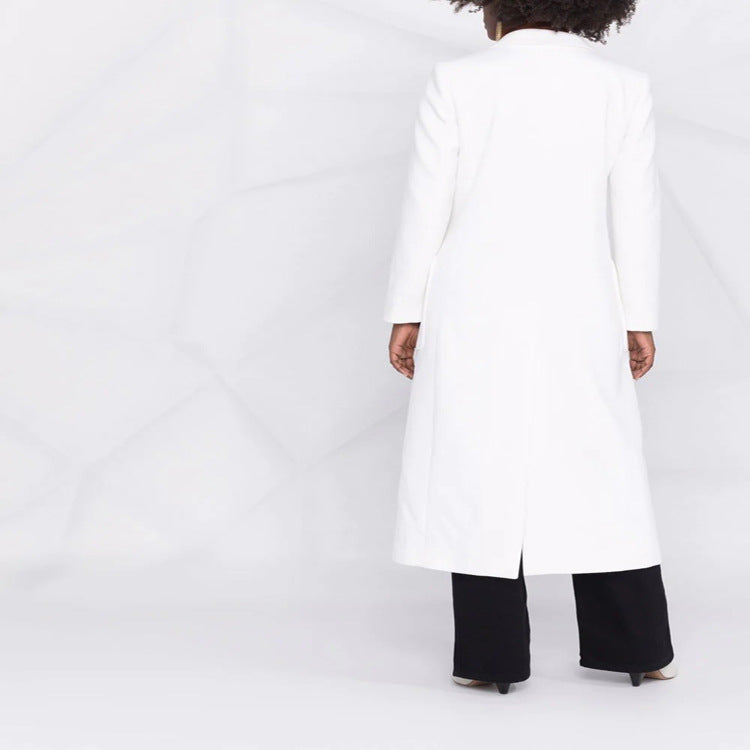 Women's Maxi Long Tailored Wool Blend Coat in Clean Tailoring with Accentuated Shoulder Chichicherry