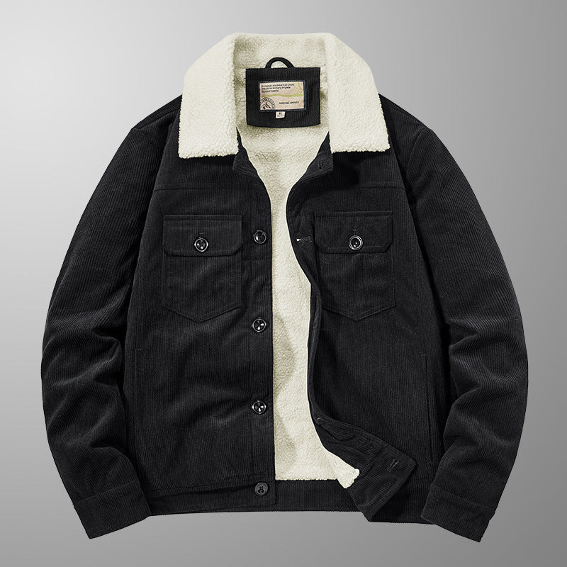 Men's cord jacket in trucker style with teddy lining and patch chest pockets Chichicherry