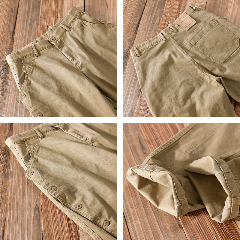 Men's casual tapered pants with side button placket and cuffs Chichicherry