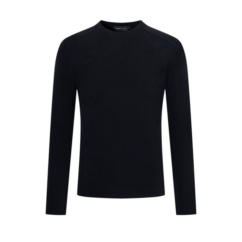 Men's Breathable Slim-Fit Fine Knit Long Sleeve Shirt with Round Neck Chichicherry