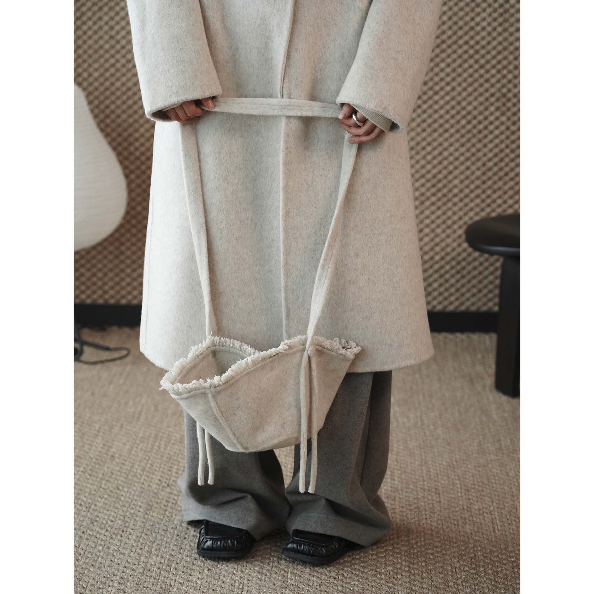 Women Oversize Wool Blend Coat with Concealed Button Placket and Soft Collar Chichicherry