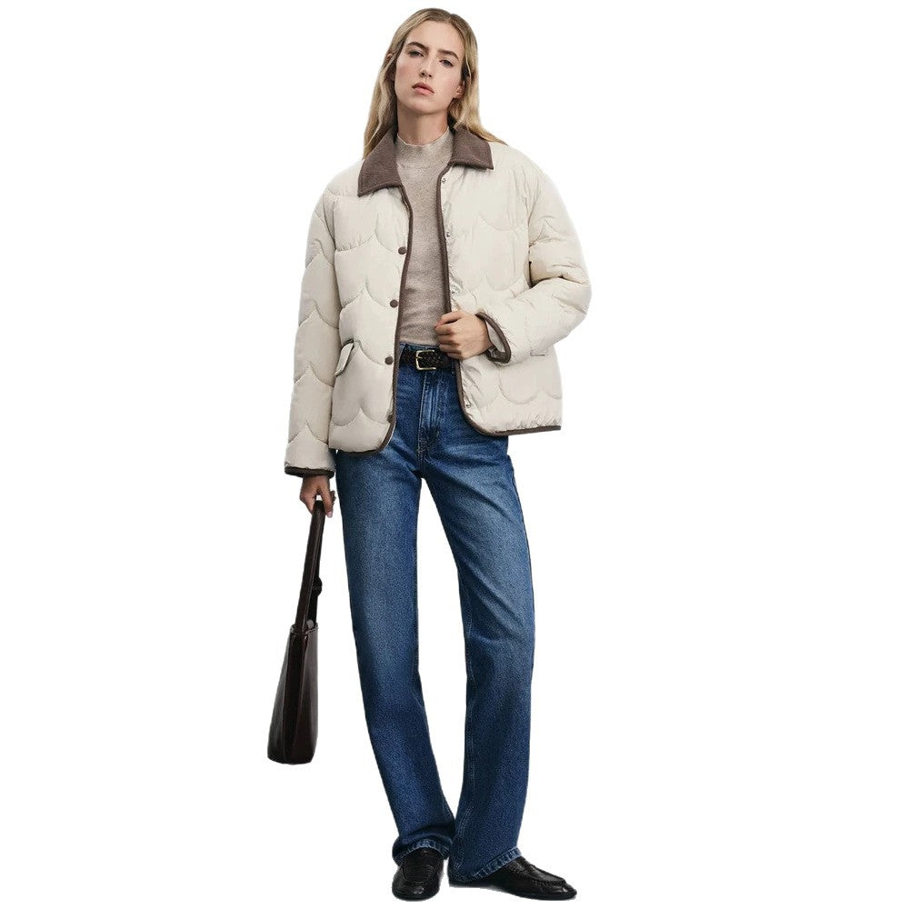 Women's quilted short jacket with wave quilting and cord collar Chichicherry