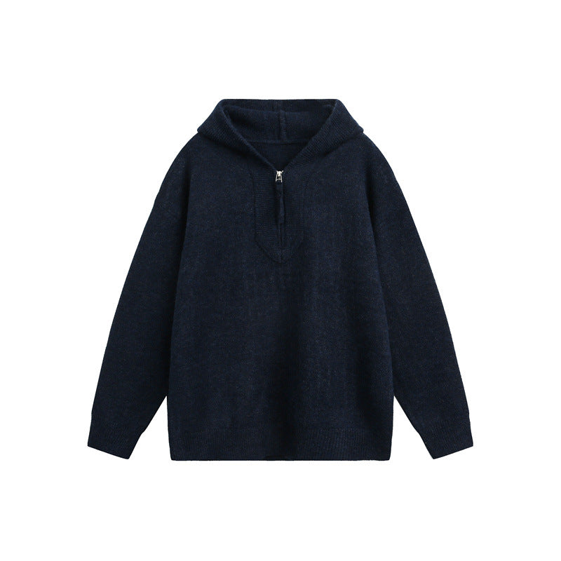 Unisex Chunky Knit Hoodie with Half Zipper and Boxy Cut Chichicherry
