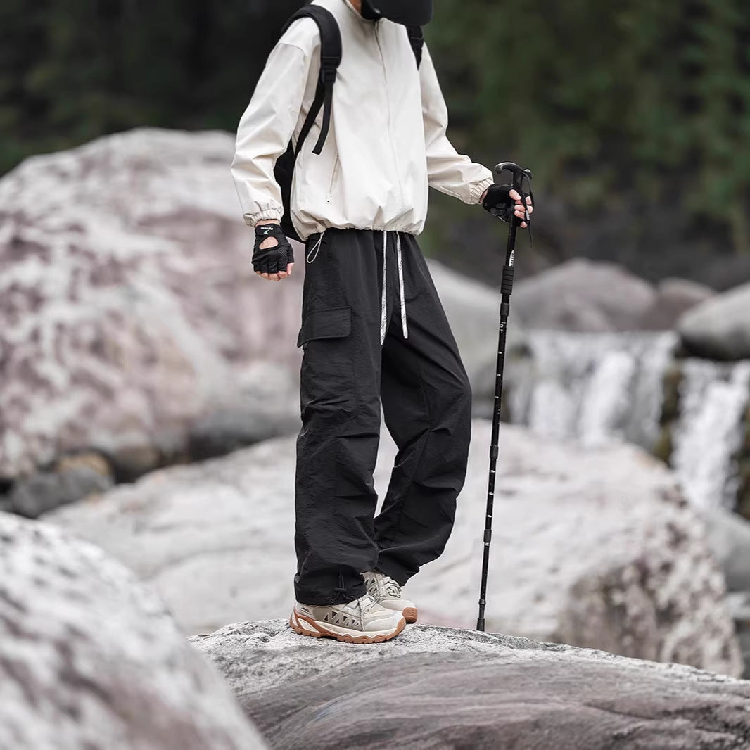 Men's Lightweight Technical Cargo Trekking Pants with Drawstring Waistband, Reinforced Hem Edges, and Adjustable Leg Opening Chichicherry