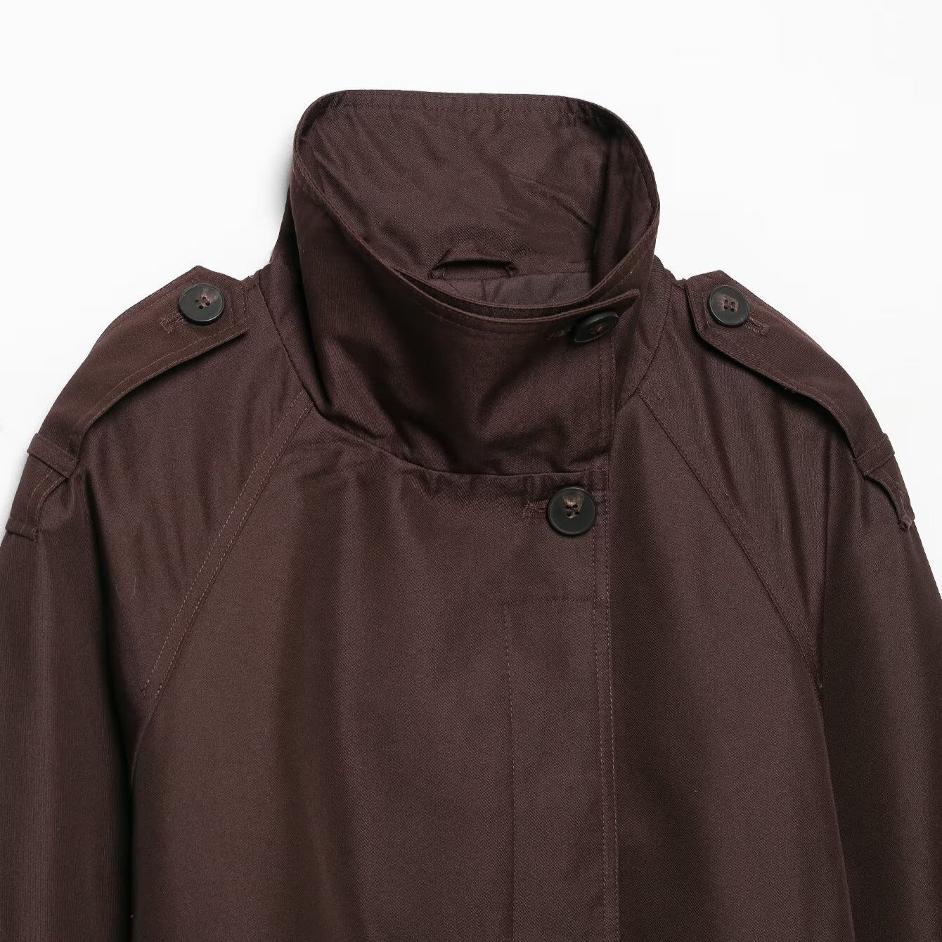 Women's Short Tailored Rain Jacket in Trench Style with Stand Collar and Tie Belt Chichicherry