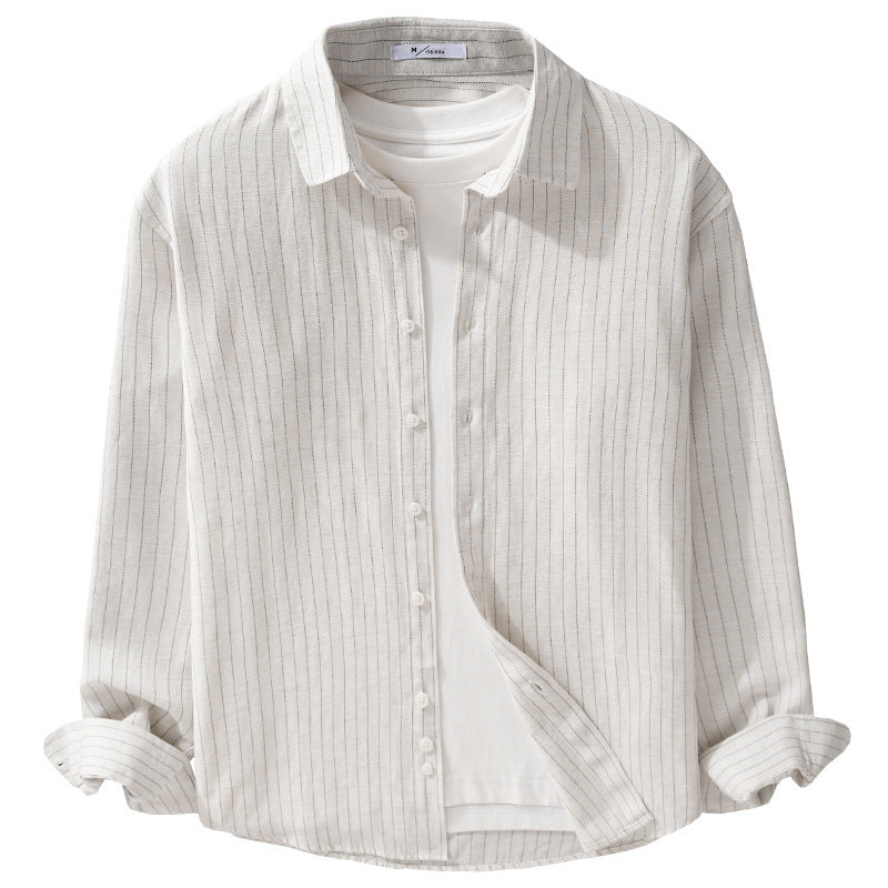 Men's Lightweight Pinstripe Overshirt made of Linen-Cotton Blend Chichicherry