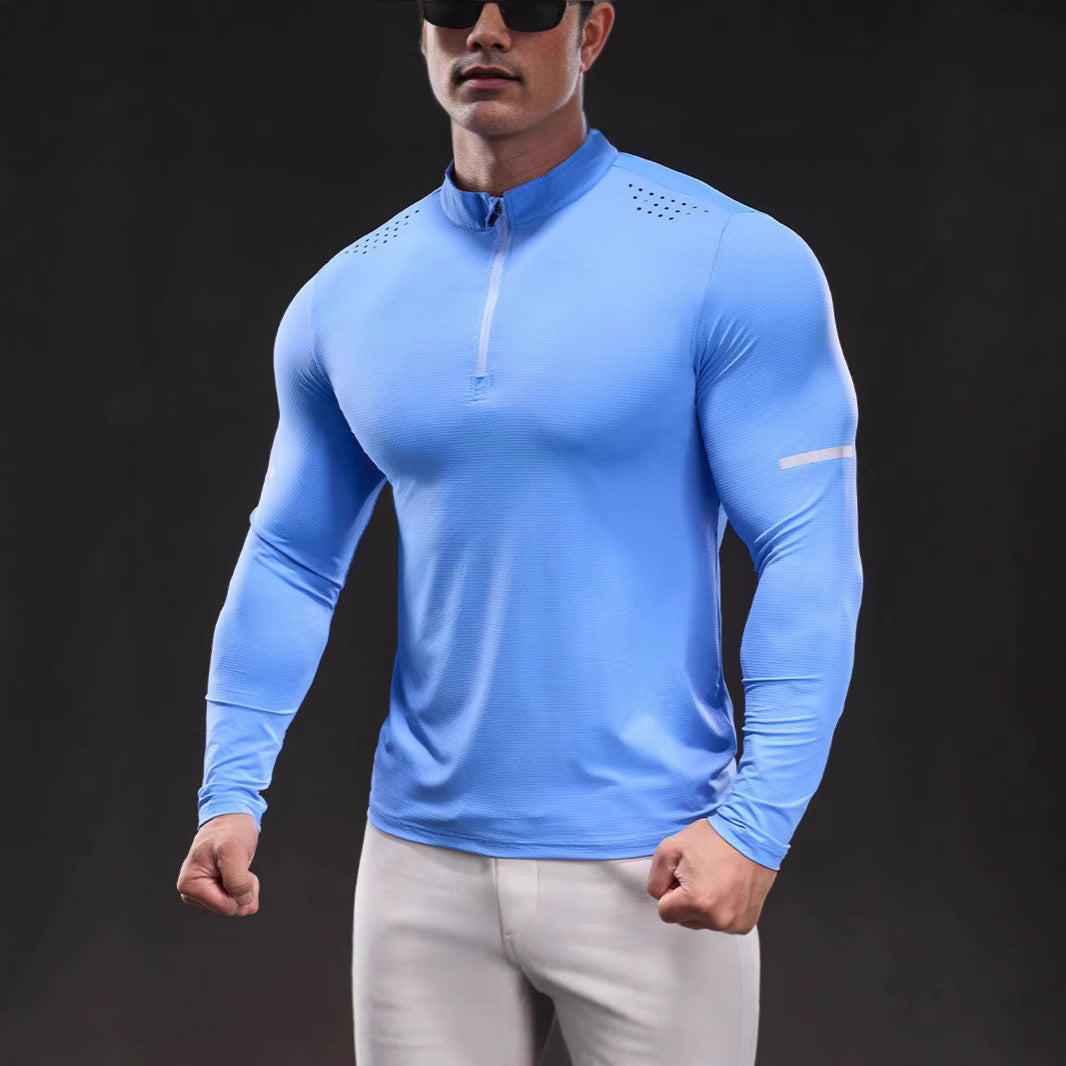 Men's compression training shirt with short zipper and breathable mesh structure Chichicherry