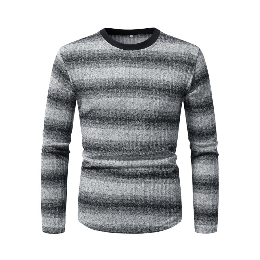 Men's Slim-Fit Fine Knit Sweater with Horizontal Gradient and Ribbed Texture Mix Chichicherry