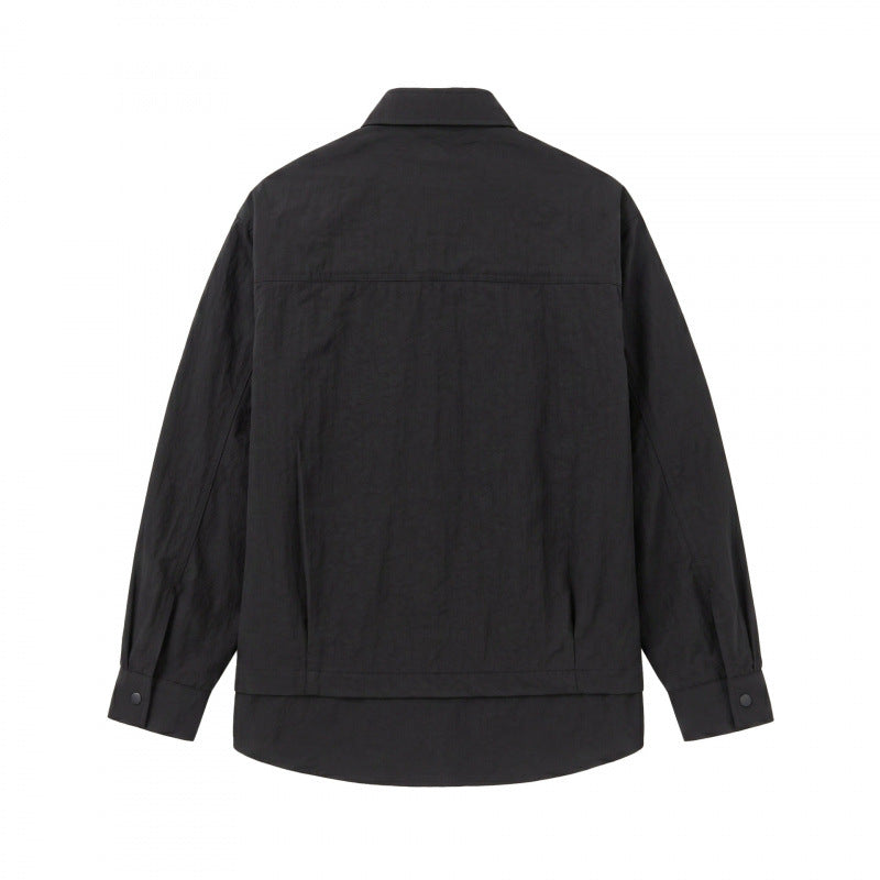 Unisex Oversized Shirt Jacket with Two-Layer Hem, Chest Welt Pocket and Structured Cotton Blend Chichicherry