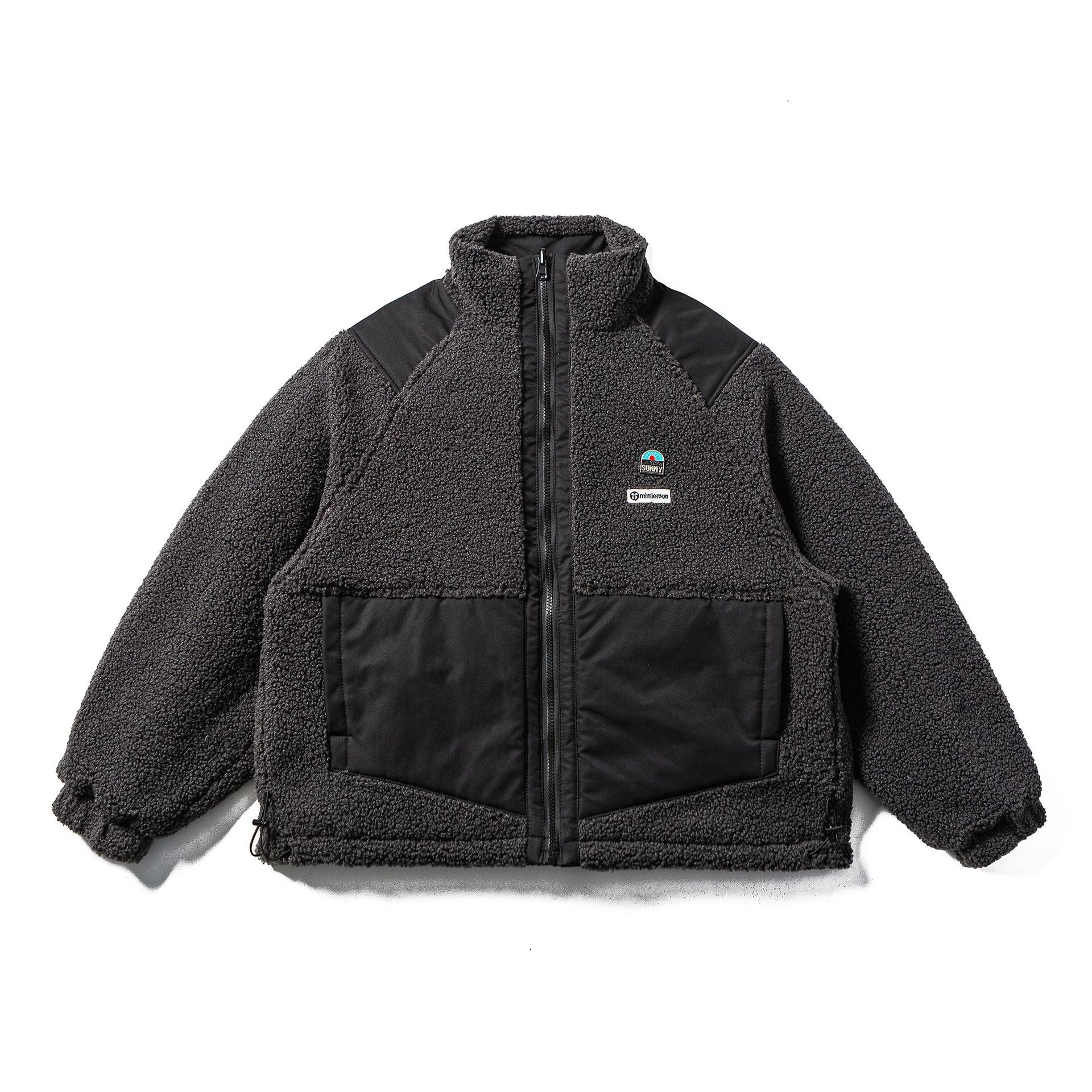 Unisex Teddy-Fleece Jacket with Nylon Panels, Stand-up Collar and Drawstring Chichicherry