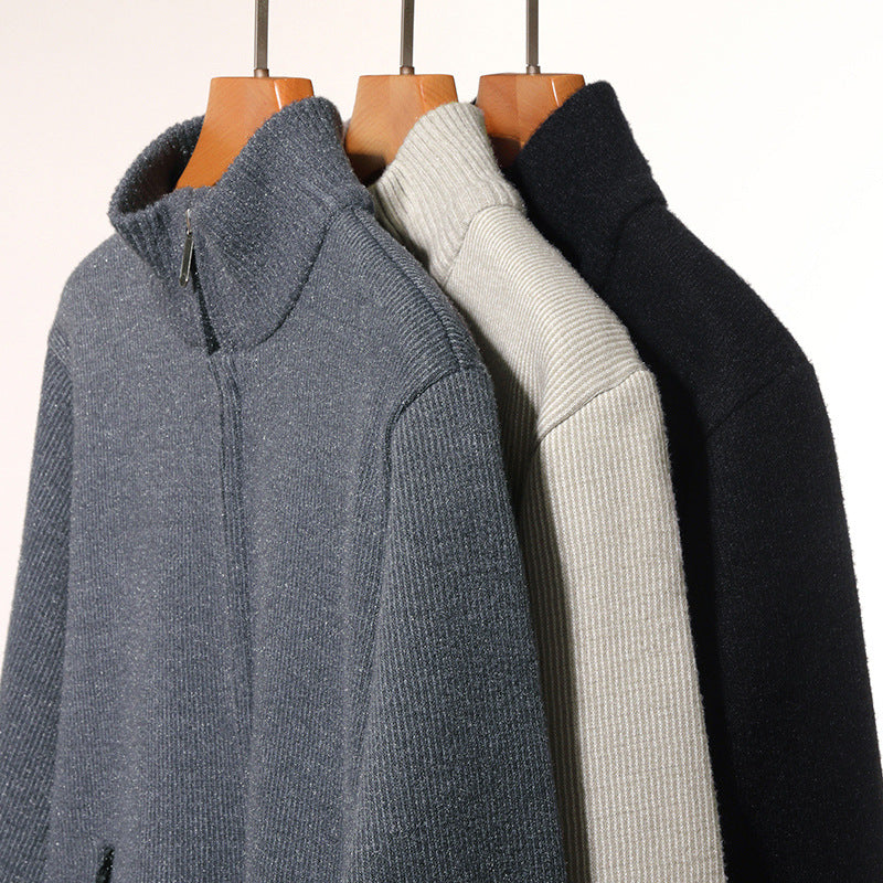 Men's Thermally Insulated Cardigan with Stand-Up Collar and Microfleece Interior Lining Chichicherry