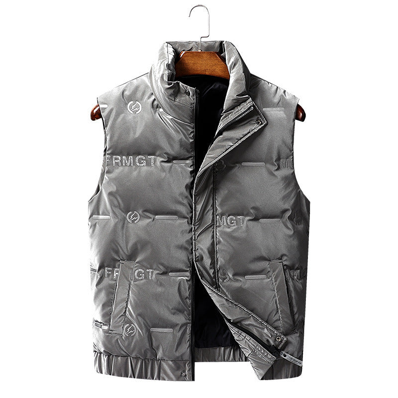 Men's padded quilted vest with high stand collar, windproof shell and concealed zipper Chichicherry