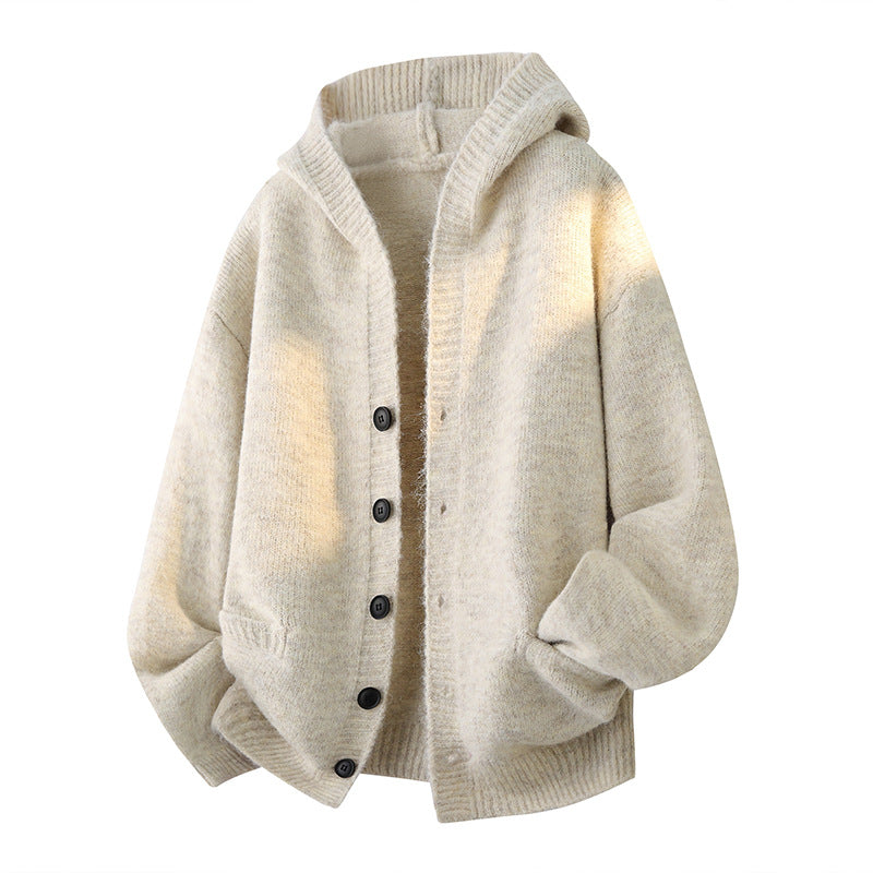 Men's Oversized Knit Cardigan with Shawl Collar, Button Placket and Side Pockets Chichicherry