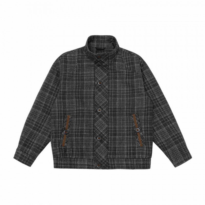 Men's Boxy Blouson made of wool blend with stand-up collar, concealed button placket and leather applications Chichicherry