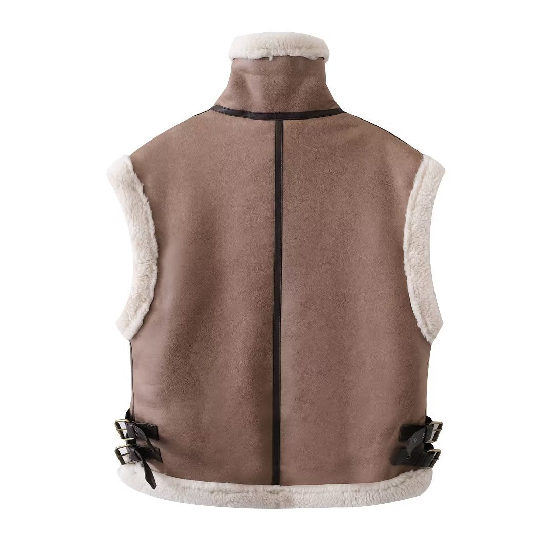 Women's Sleeveless Faux Suede Vest Chichicherry