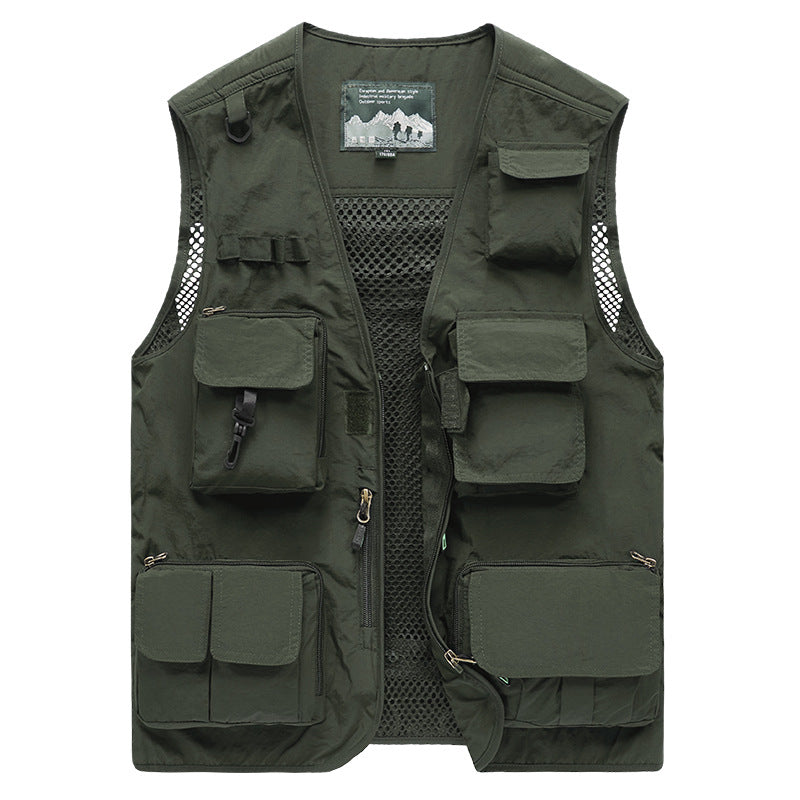 Men's Multifunctional Utility Vest with Mesh Back, Multiple Pockets and Zipper Closure