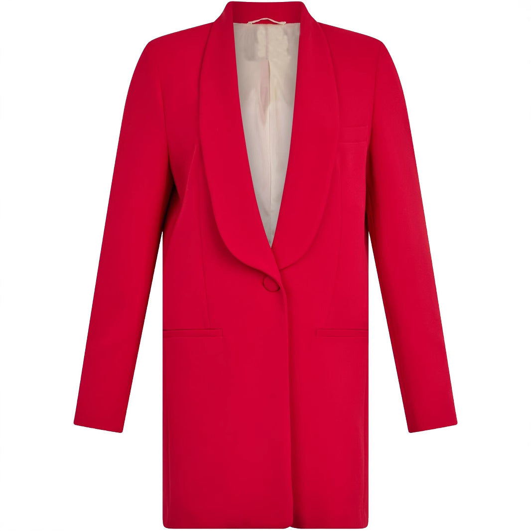 Women Tailored Blazer Dress with Shawl Collar and One-Button Closure Chichicherry