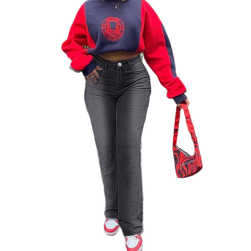 Women High-Waisted Slim-Straight Denim Jeans with Sculpting Waistband Chichicherry