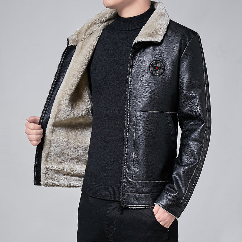 Men's faux leather pilot jacket with full Sherpa lining and high standing collar Chichicherry