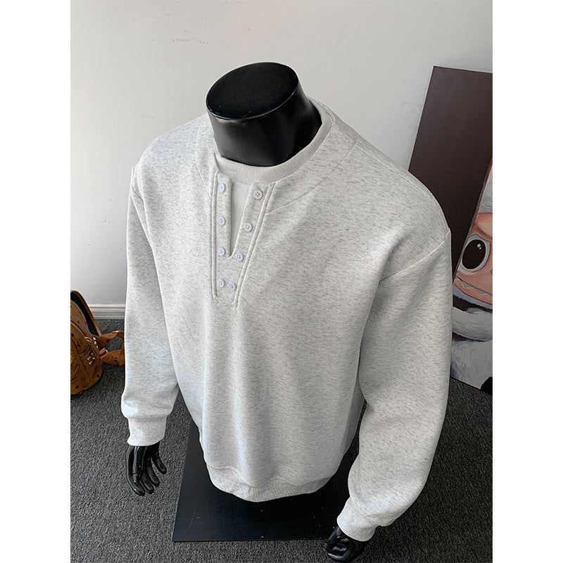 Men's sweatshirt with Henley button placket, relaxed fit and ribbed cuffs Chichicherry