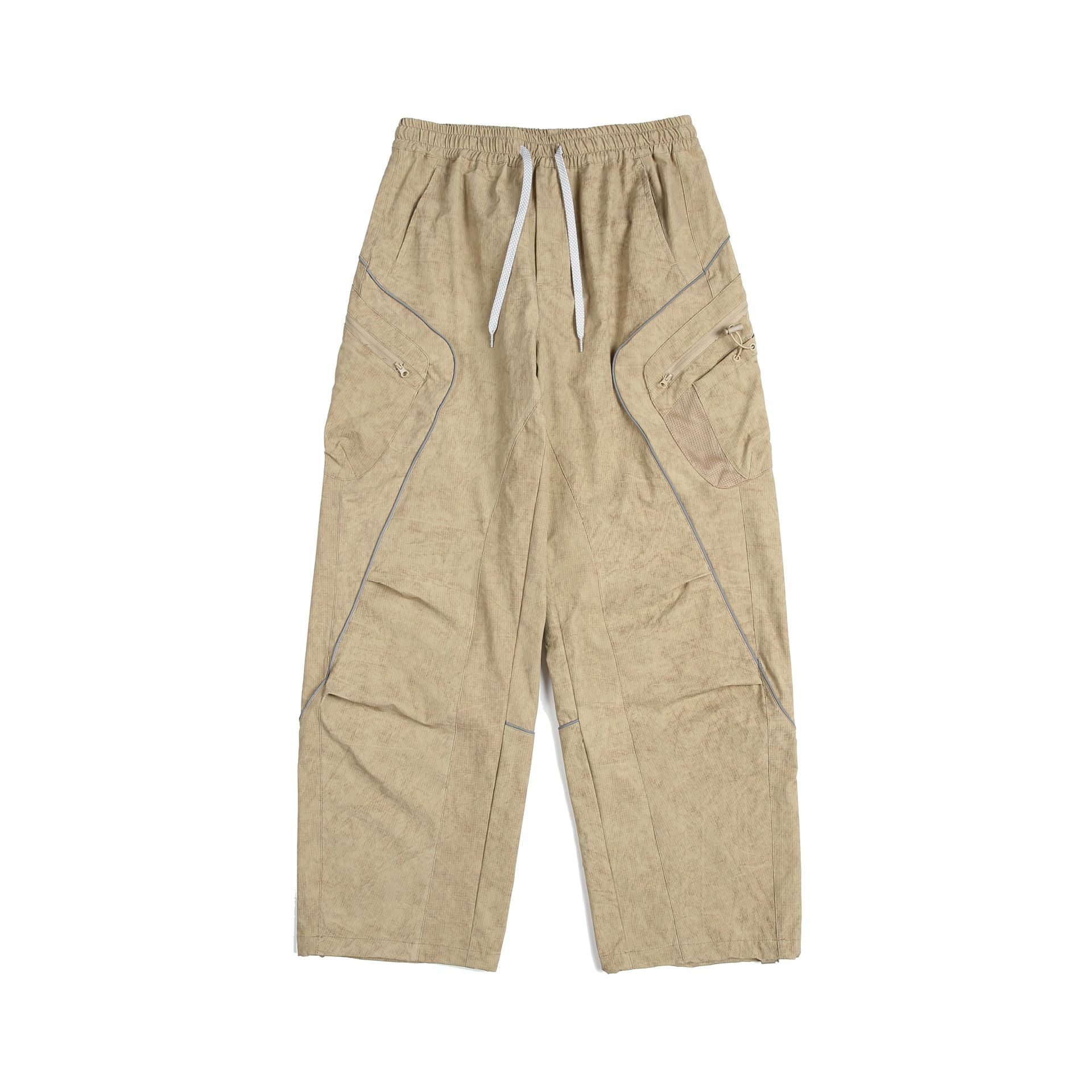 Unisex Cargo Culotte Pants with elastic waistband, zip pockets and mesh inserts Chichicherry