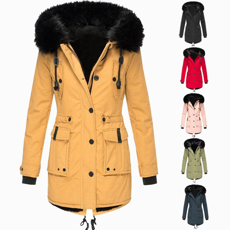 Women's padded parka with removable faux fur hood, tailored silhouette and utility pockets Chichicherry